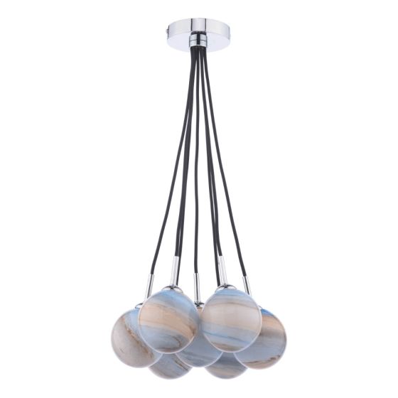 Där Lighting Elpis 7 Light Cluster Pendant Polished Chrome Planet Style Glass