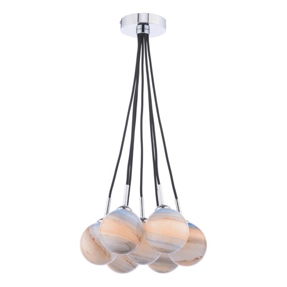 där lighting Elpis 7 Light Cluster Pendant Polished Chrome Planet Style Glass