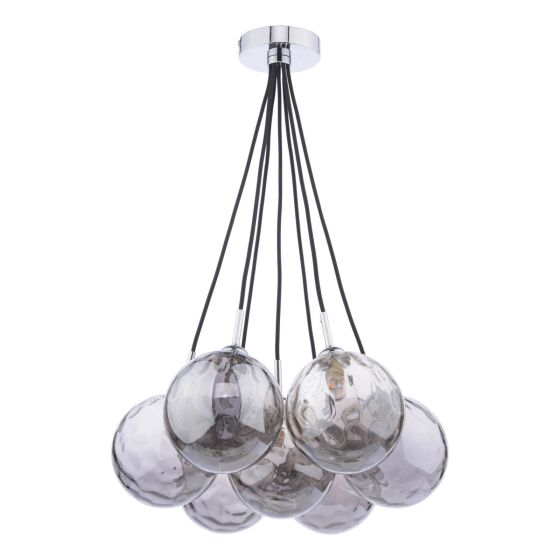 Där Lighting Elpis 7 Light Cluster Pendant Polished Chrome Smoked Glass