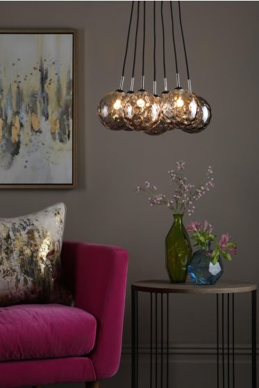 Där Lighting Elpis 7 Light Cluster Pendant Polished Chrome Smoked Glass