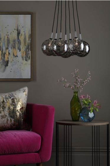 Där Lighting Elpis 7 Light Cluster Pendant Polished Chrome Smoked Glass