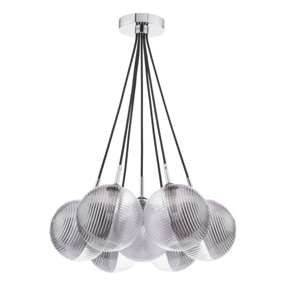 Där Lighting Elpis 7 Light Cluster Pendant Polished Chrome & Smoked/Clear Ribbed Glass