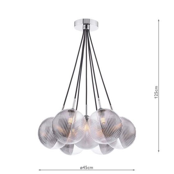 Där Lighting Elpis 7 Light Cluster Pendant Polished Chrome & Smoked/Clear Ribbed Glass