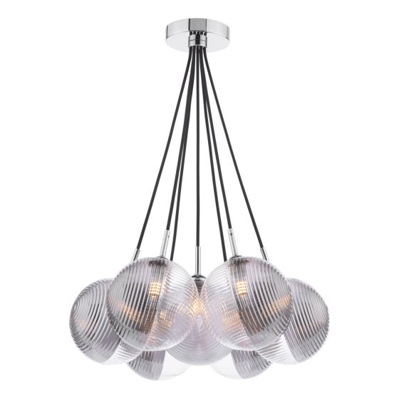 där lighting Elpis 7 Light Cluster Pendant Polished Chrome & Smoked/Clear Ribbed Glass
