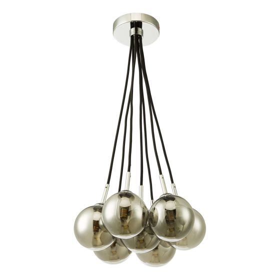Där Lighting Elpis 7 Light Cluster Pendant Polished Chrome Smoked Glass
