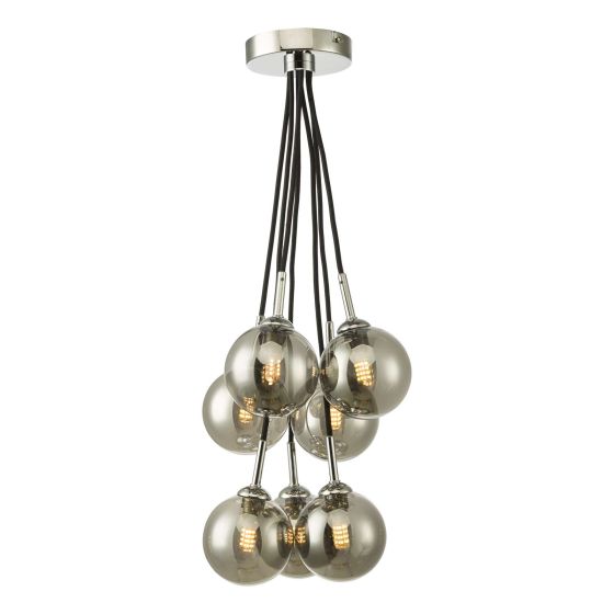 Där Lighting Elpis 7 Light Cluster Pendant Polished Chrome Smoked Glass