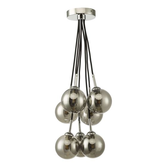 Där Lighting Elpis 7 Light Cluster Pendant Polished Chrome Smoked Glass