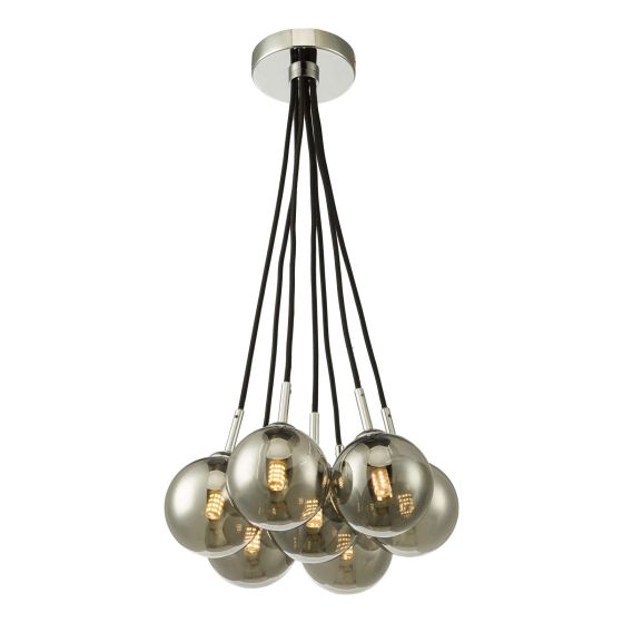 där lighting Elpis 7 Light Cluster Pendant Polished Chrome Smoked Glass