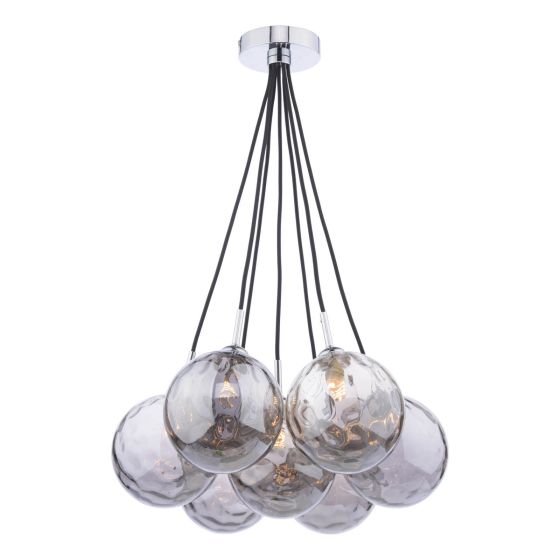 där lighting Elpis 7 Light Cluster Pendant Polished Chrome Smoked Glass