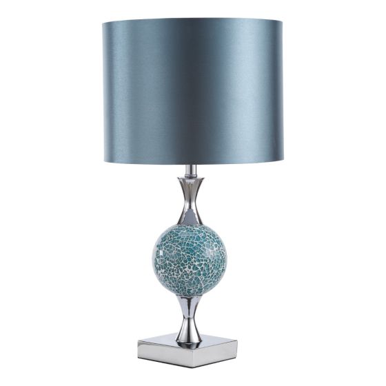 Där Lighting Elsa Table Lamp Polished Chrome Blue Mosaic With Shade