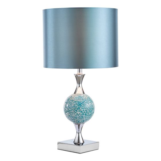 där lighting Elsa Table Lamp Polished Chrome Blue Mosaic With Shade