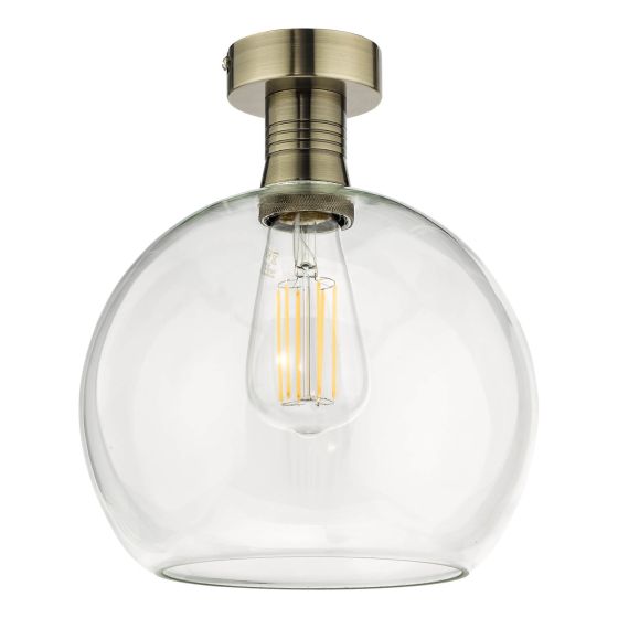 Där Lighting Emerson Semi Flush Antique Brass Round Clear Glass