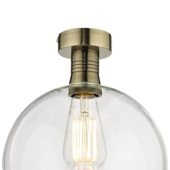 Där Lighting Emerson Semi Flush Antique Brass Round Clear Glass