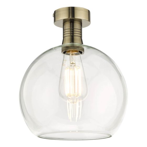 där lighting Emerson Semi Flush Antique Brass Round Clear Glass