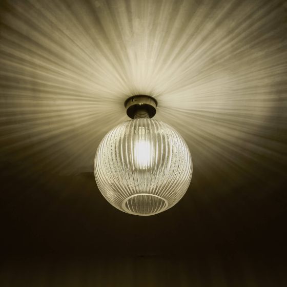 Där Lighting Emerson Semi Flush Antique Brass Round Ribbed Glass
