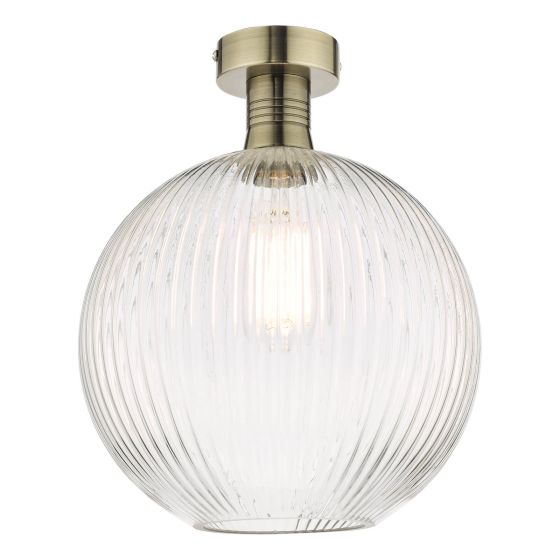 där lighting Emerson Semi Flush Antique Brass Round Ribbed Glass