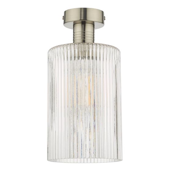 Där Lighting Emerson Semi Flush Antique Chrome Cylinder Ribbed Glass