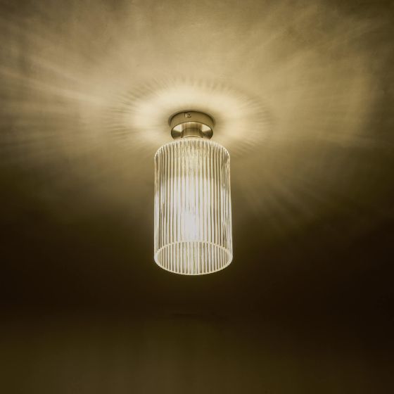 Där Lighting Emerson Semi Flush Antique Chrome Cylinder Ribbed Glass