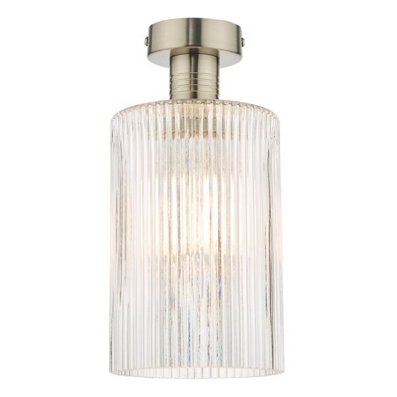 där lighting Emerson Semi Flush Antique Chrome Cylinder Ribbed Glass