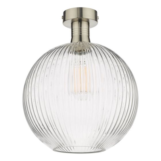 Där Lighting Emerson Semi Flush Antique Chrome Round Ribbed Glass