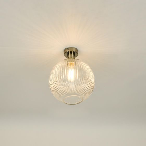 Där Lighting Emerson Semi Flush Antique Chrome Round Ribbed Glass