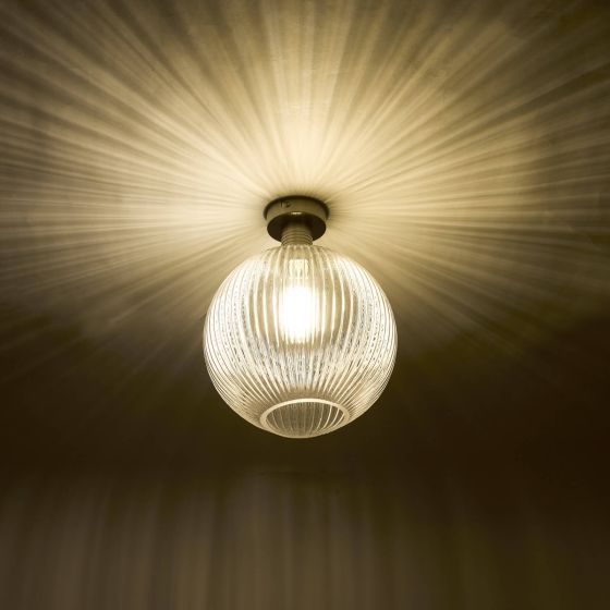 Där Lighting Emerson Semi Flush Antique Chrome Round Ribbed Glass