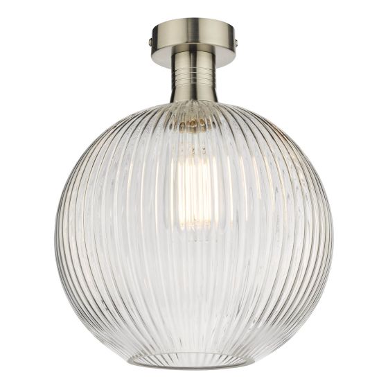 där lighting Emerson Semi Flush Antique Chrome Round Ribbed Glass
