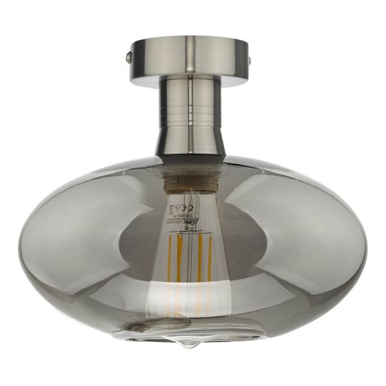 Där Lighting Emerson Semi Flush Antique Chrome Smoked Glass