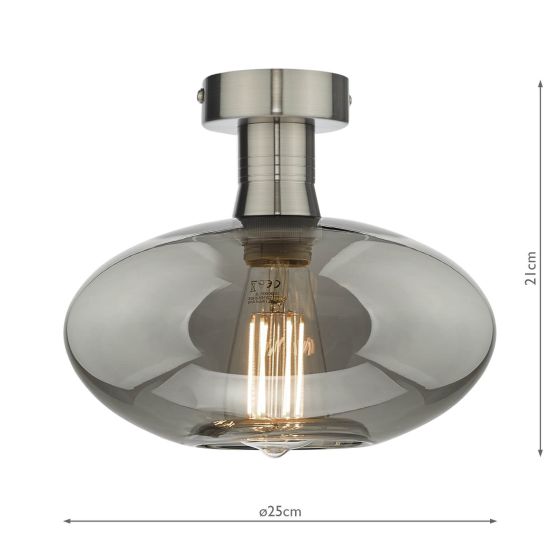 Där Lighting Emerson Semi Flush Antique Chrome Smoked Glass