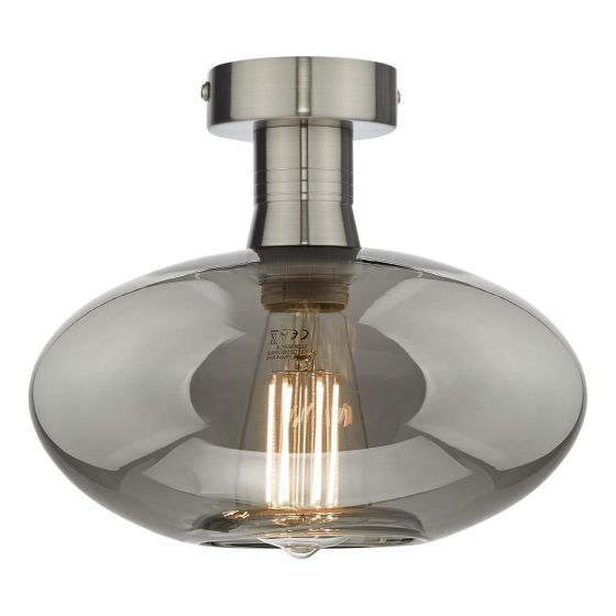 där lighting Emerson Semi Flush Antique Chrome Smoked Glass