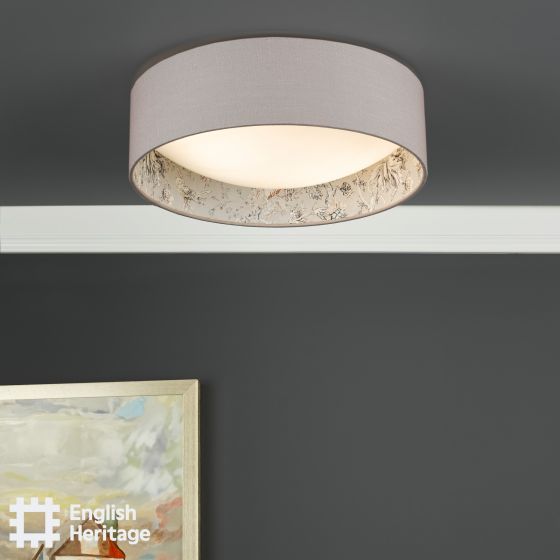 Där Lighting English Heritage Birch 2 Light Flush Taupe And Multi Coloured
