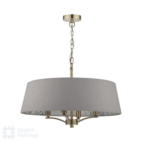 Där Lighting English Heritage Birch 4 Light Shadelier Antique Brass And Taupe With Shade