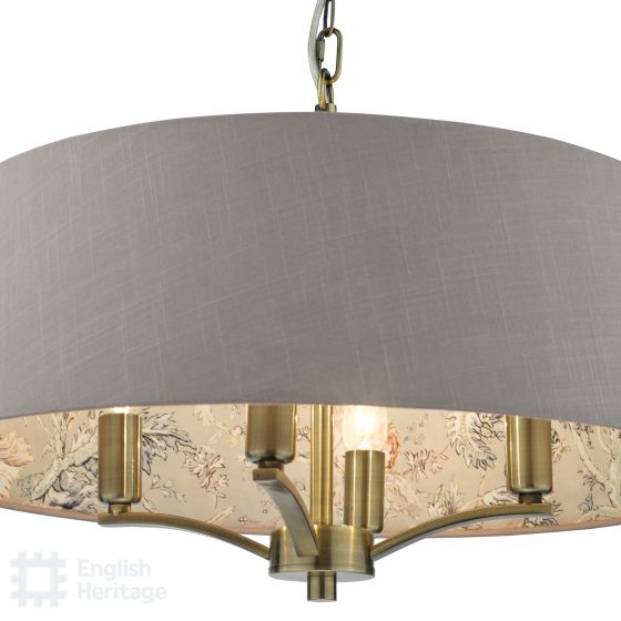 Där Lighting English Heritage Birch 4 Light Shadelier Antique Brass And Taupe With Shade