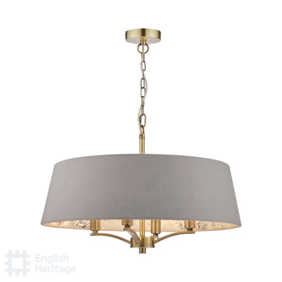 där lighting English Heritage Birch 4 Light Shadelier Antique Brass and Taupe With Shade