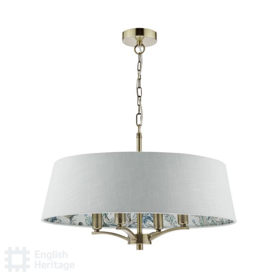 Där Lighting English Heritage Delft 4 Light Shadelier Antique Brass And Ivory With Shade