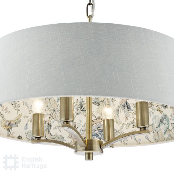 Där Lighting English Heritage Delft 4 Light Shadelier Antique Brass And Ivory With Shade
