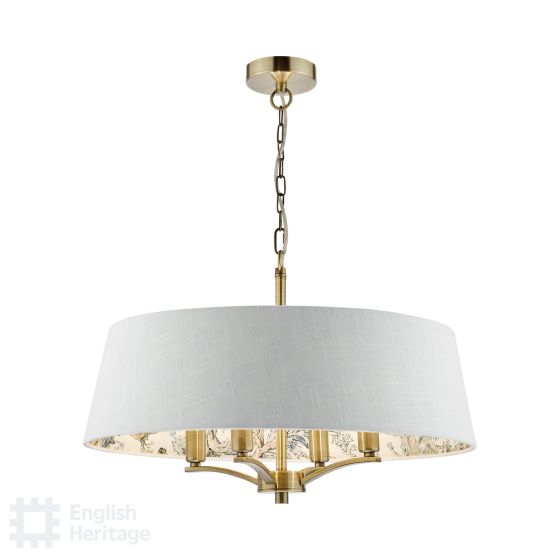 där lighting English Heritage Delft 4 Light Shadelier Antique Brass and Ivory With Shade