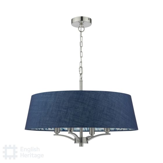 Där Lighting English Heritage Down House 4 Light Shadelier Satin Chrome And Blue With Shade