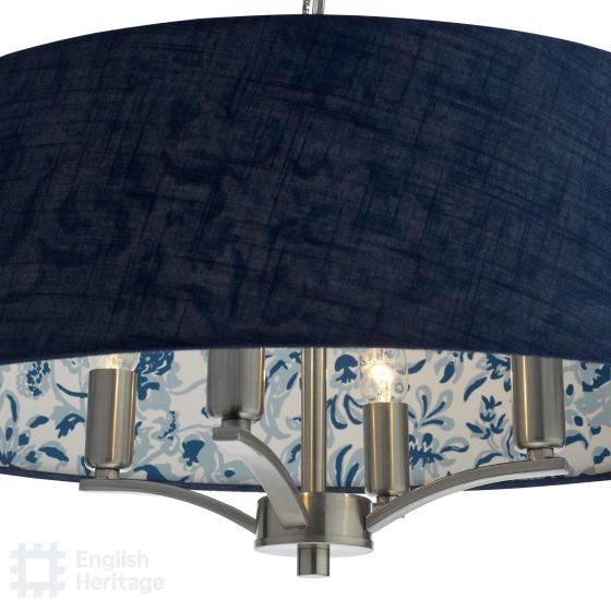 Där Lighting English Heritage Down House 4 Light Shadelier Satin Chrome And Blue With Shade