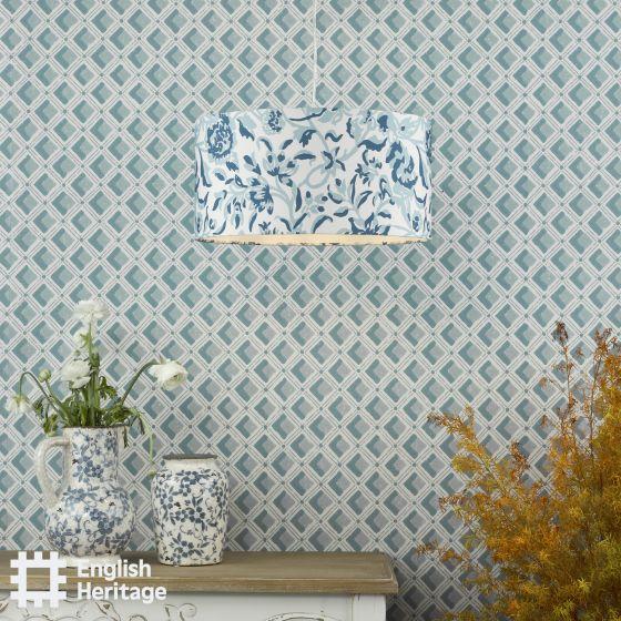 Där Lighting English Heritage Down House Blue Cotton Drum Shade 40cm
