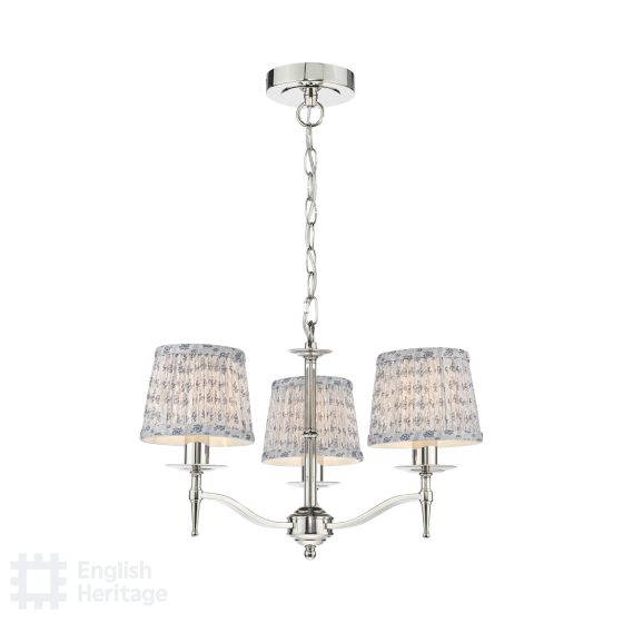 där lighting English Heritage Marble Hill 3 Light Armed Fitting Polished Nickel With Shade