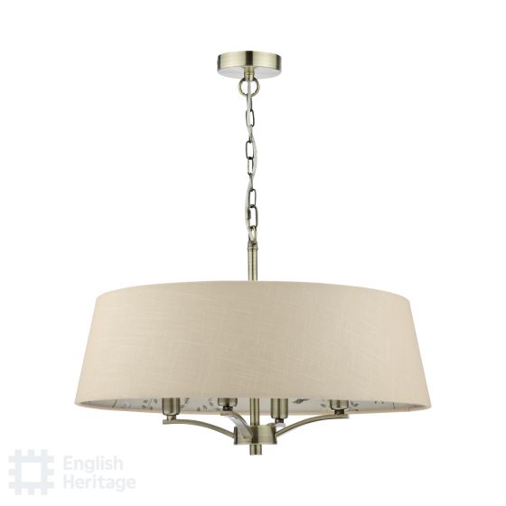 Där Lighting English Heritage Marble Hill 4 Light Shadelier Antique Brass And Taupe With Shade