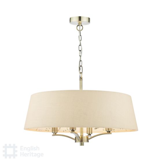 där lighting English Heritage Marble Hill 4 Light Shadelier Antique Brass and Taupe With Shade