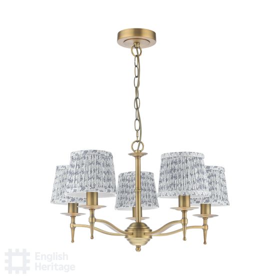 Där Lighting English Heritage Marble Hill 5 Light Armed Pendant Aged Brass With Shade