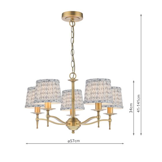 Där Lighting English Heritage Marble Hill 5 Light Armed Pendant Aged Brass With Shade