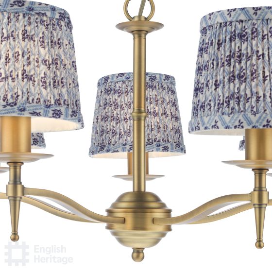 Där Lighting English Heritage Marble Hill 5 Light Armed Pendant Aged Brass With Shade