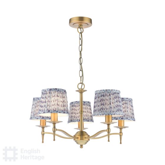 där lighting English Heritage Marble Hill 5 Light Armed Pendant Aged Brass With Shade