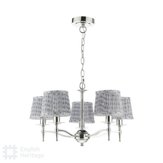 Där Lighting English Heritage Marble Hill 5 Light Armed Pendant Polished Nickel With Shade