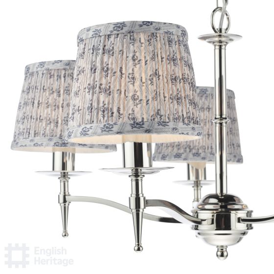 Där Lighting English Heritage Marble Hill 5 Light Armed Pendant Polished Nickel With Shade