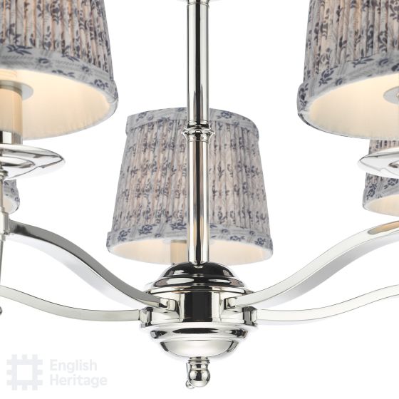Där Lighting English Heritage Marble Hill 5 Light Armed Pendant Polished Nickel With Shade